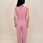 Hartley Striped Tank & Pant Set in pink and red stripe with button up front top and drawstring waist — Paper Doll