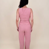 Hartley Striped Tank & Pant Set in pink and red stripe with button up front top and drawstring waist — Paper Doll