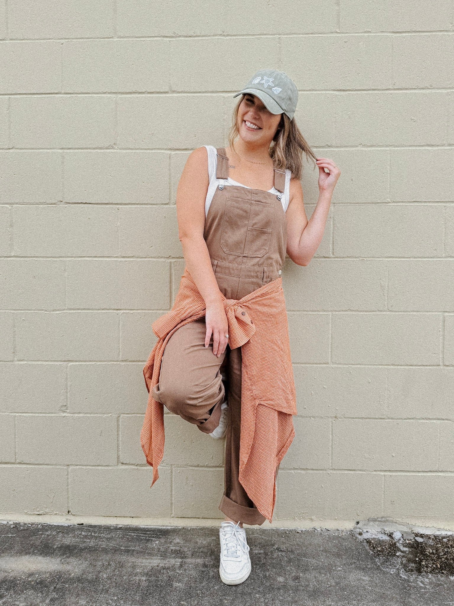 Merritt Oversized Button Up Top in rust micro-check with a collared button front — Paper Doll
