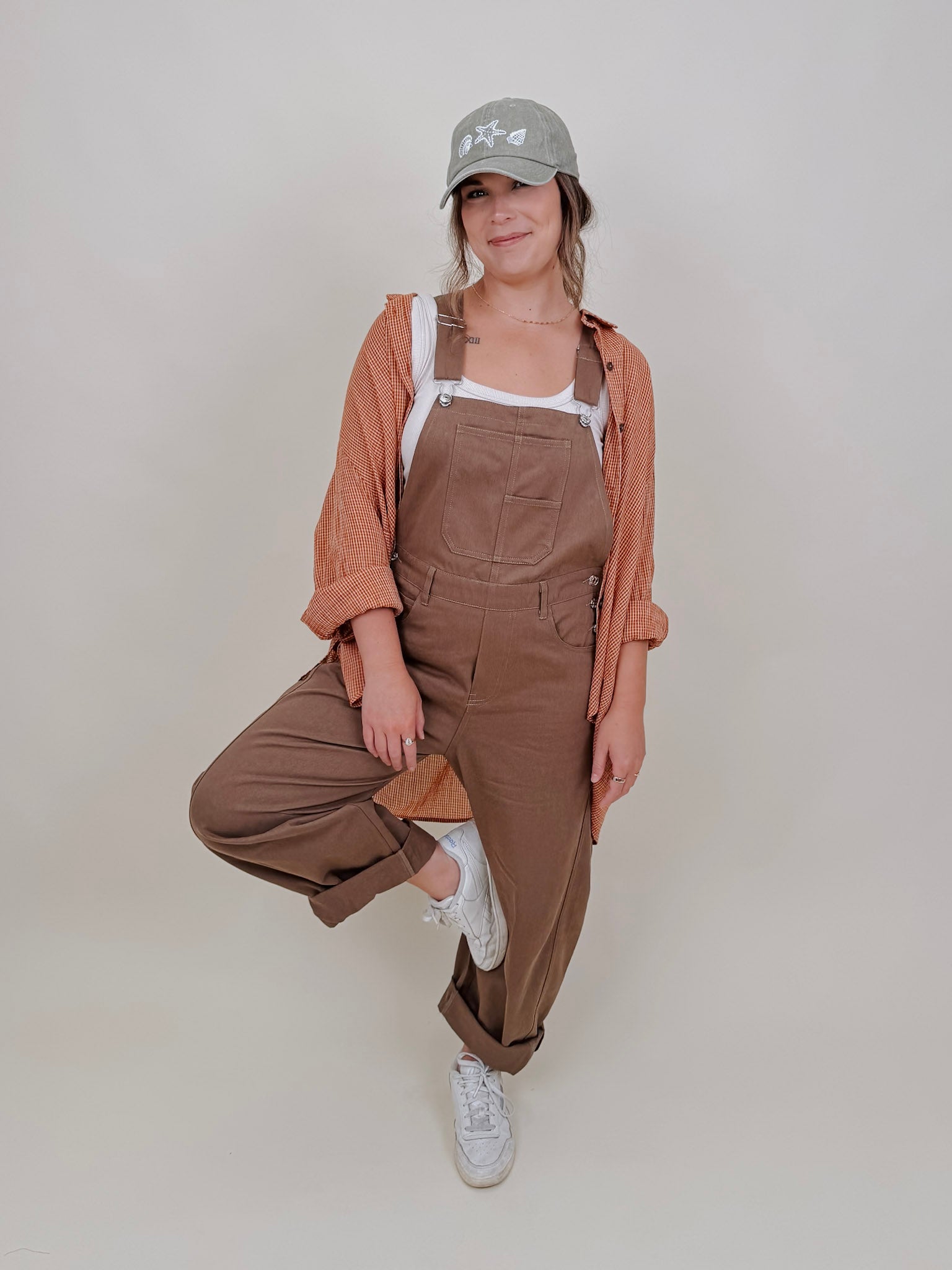 Merritt Oversized Button Up Top in rust micro-check with a collared button front — Paper Doll
