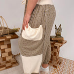 Stephanie Ditsy Floral Jogger in taupe with cream contrast pockets and cuffs - woman wearing relaxed fit drawstring joggers