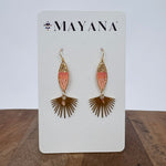 Cotton Candy Dangle Earrings with peach and gold beadwork and a gold fan charm — Paper Doll