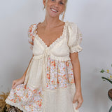 Honey Puff Patchwork Mini Dress