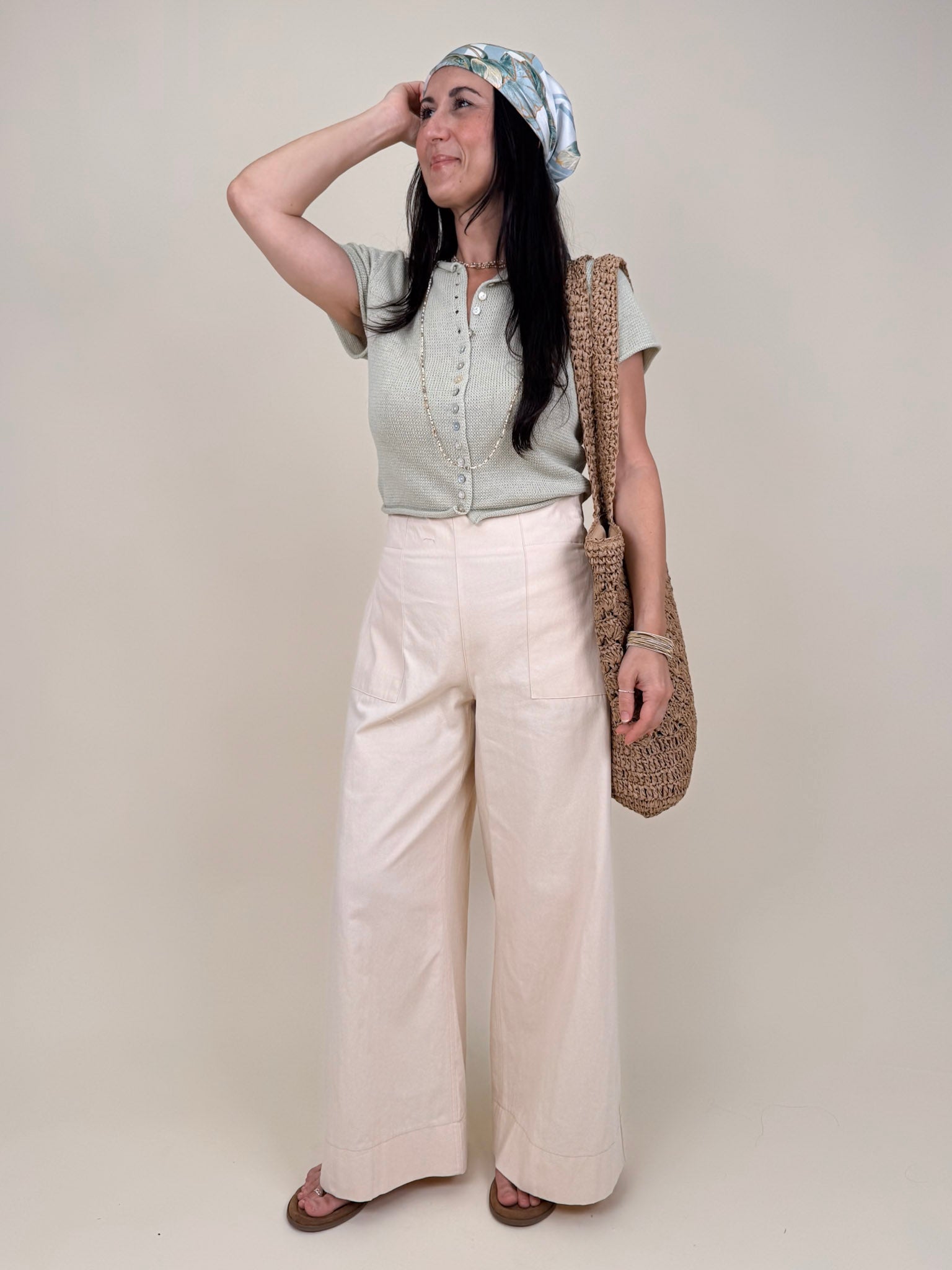Halo Wide Leg Pant in french vanilla with oversized patch pockets and wide leg silhouette — Paper Doll