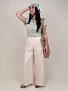 Halo Wide Leg Pant in french vanilla with oversized patch pockets and wide leg silhouette — Paper Doll