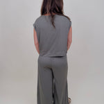 Betty Boxy Top & Wide Leg Pant Set in olive with cap sleeves and a flowing wide leg — Paper Doll
