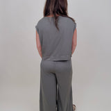 Betty Boxy Top & Wide Leg Pant Set in olive with cap sleeves and a flowing wide leg — Paper Doll
