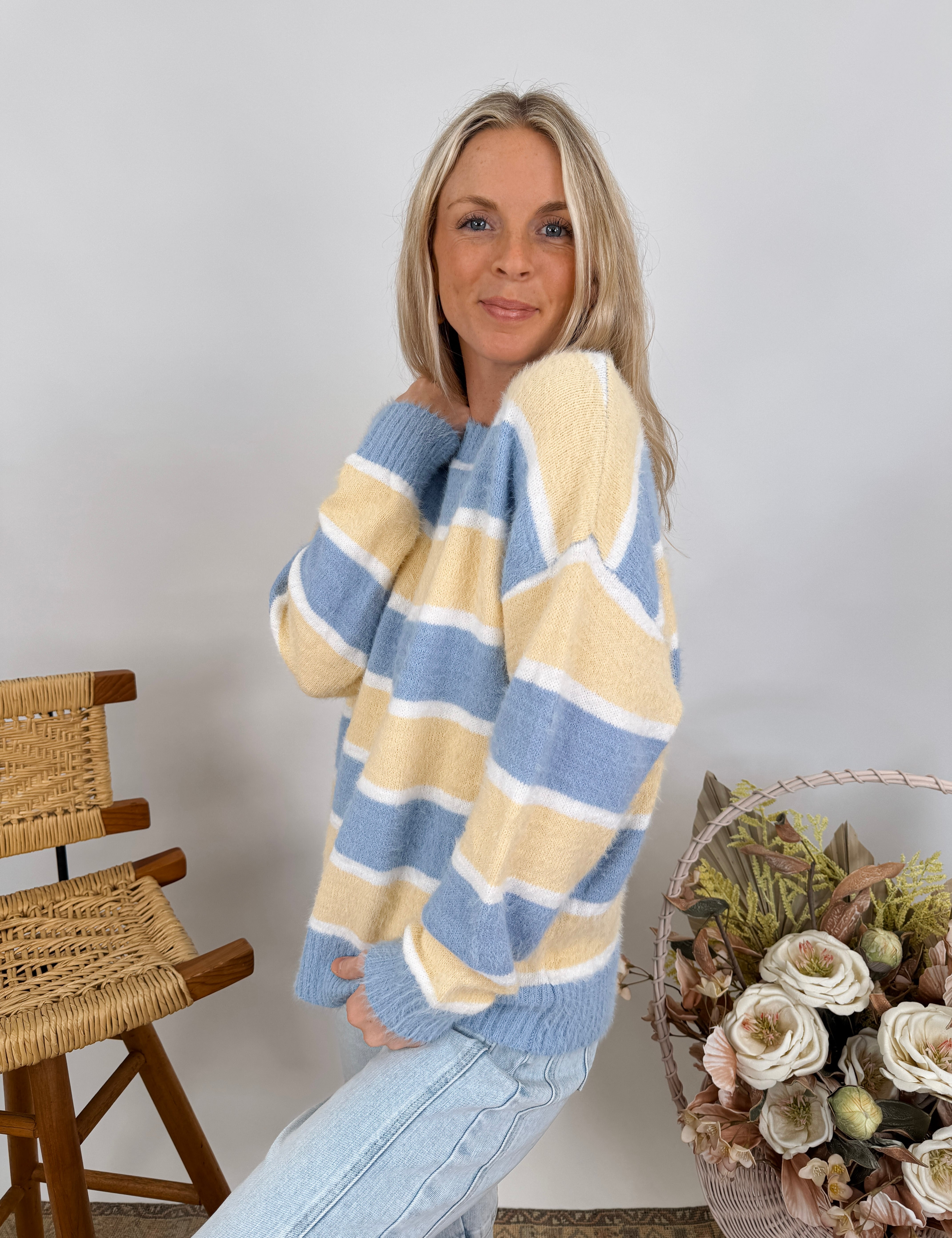 Vivianna Striped Fuzzy Knit Sweater