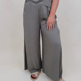 Betty Boxy Top & Wide Leg Pant Set in olive with cap sleeves and a flowing wide leg — Paper Doll

