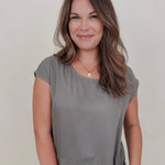 Betty Boxy Top & Wide Leg Pant Set in olive with cap sleeves and a flowing wide leg — Paper Doll
