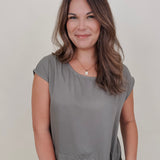 Betty Boxy Top & Wide Leg Pant Set in olive with cap sleeves and a flowing wide leg — Paper Doll
