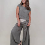 Betty Boxy Top & Wide Leg Pant Set in olive with cap sleeves and a flowing wide leg — Paper Doll
