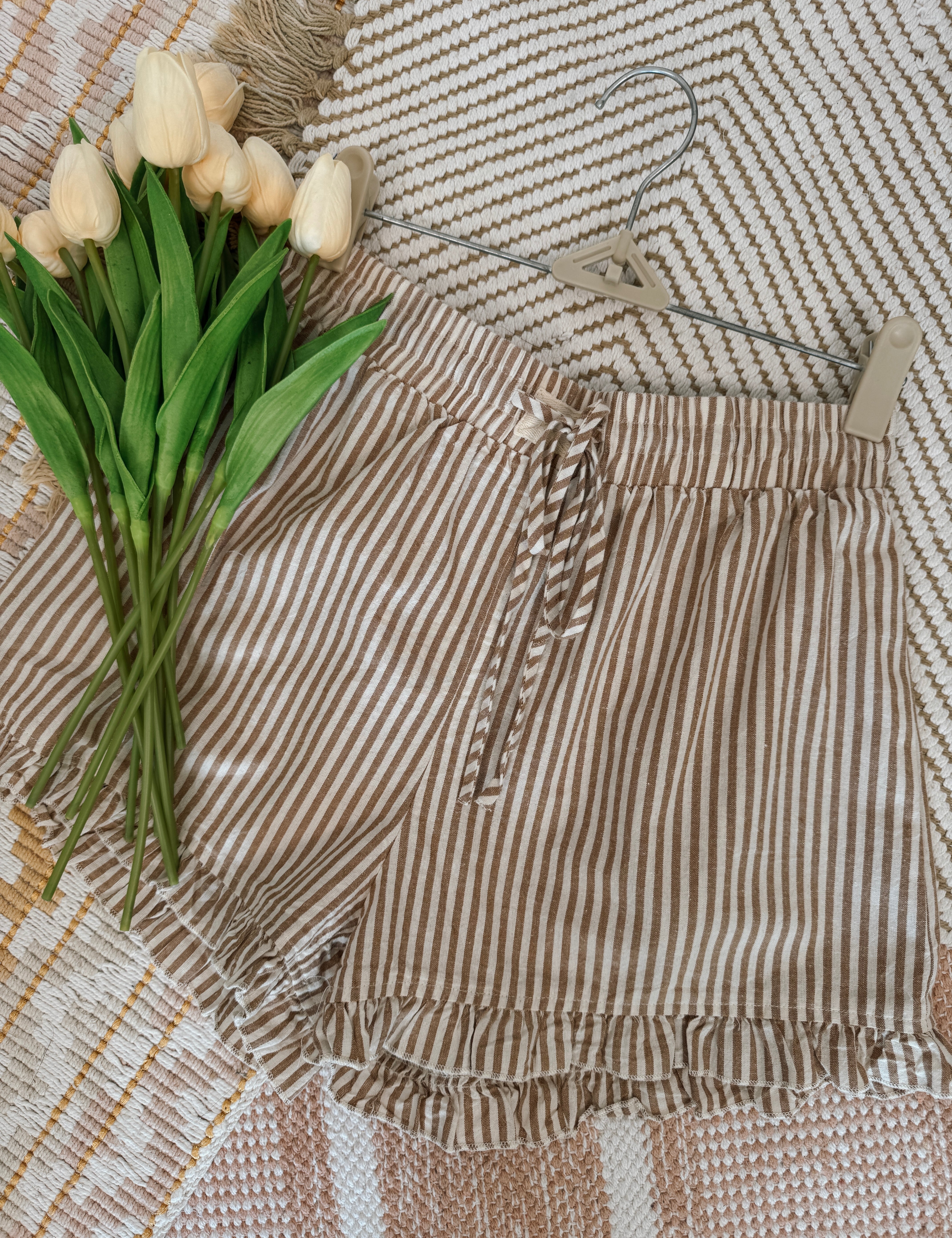 Kimberly Striped Cotton Ruffle Shorts