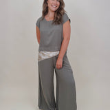Betty Boxy Top & Wide Leg Pant Set in olive with cap sleeves and a flowing wide leg — Paper Doll
