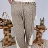 Stephanie Ditsy Floral Jogger in taupe with cream contrast pockets and cuffs - woman wearing relaxed fit drawstring joggers