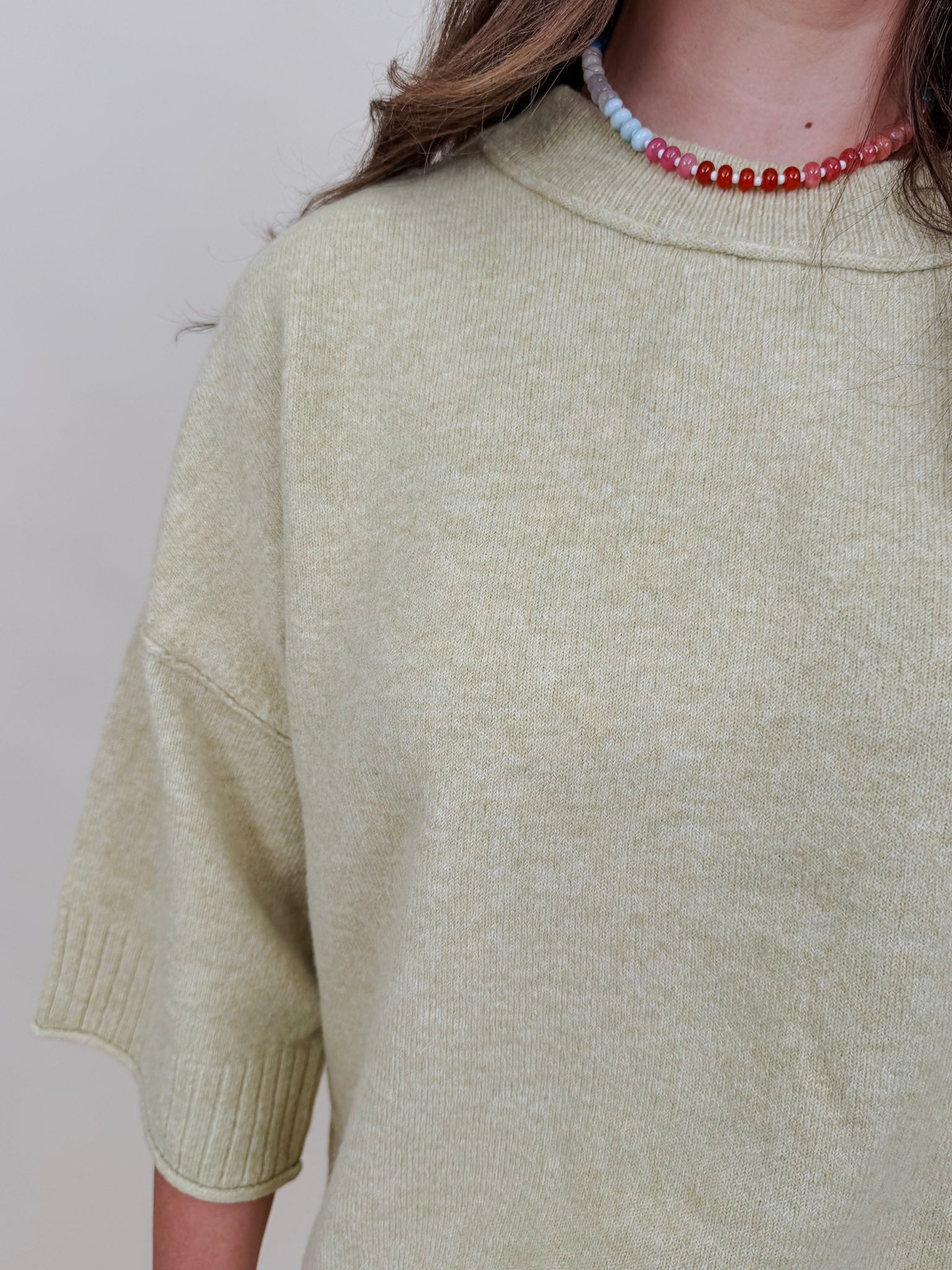Chrisley Oversized Sweater in lemon-green with dropped shoulders and elbow sleeves — Paper Doll
