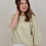 Chrisley Oversized Sweater in lemon-green with dropped shoulders and elbow sleeves — Paper Doll
