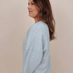 Chrisley Oversized Sweater in sage with dropped shoulders and elbow sleeves — Paper Doll
