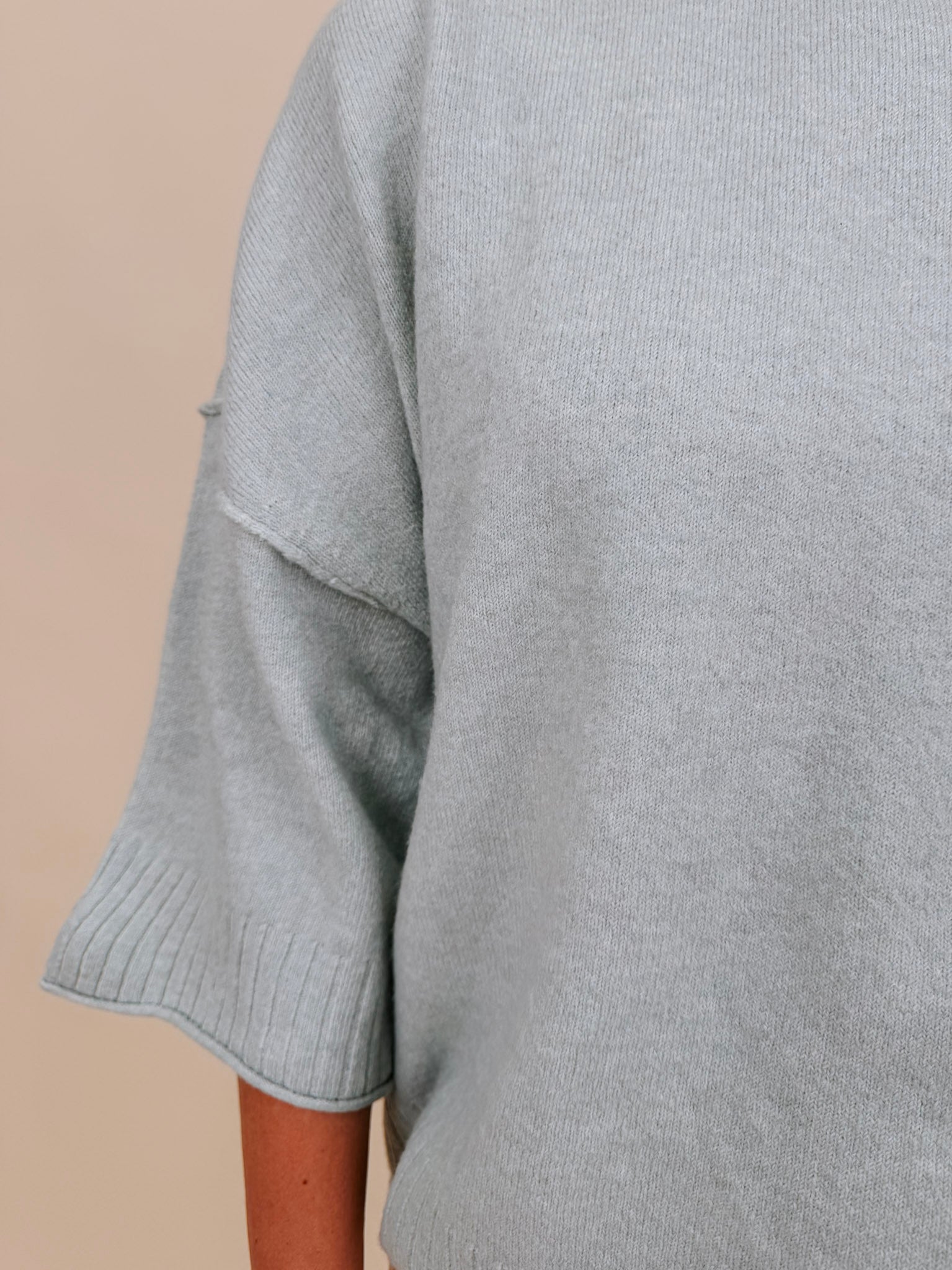 Chrisley Oversized Sweater in sage with dropped shoulders and elbow sleeves — Paper Doll
