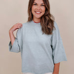 Chrisley Oversized Sweater in sage with dropped shoulders and elbow sleeves — Paper Doll
