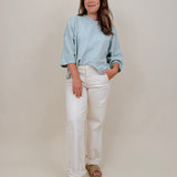 Chrisley Oversized Sweater in sage with dropped shoulders and elbow sleeves — Paper Doll
