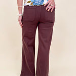 Beatrice Wide Leg Pant in chocolate brown with front seam detail and wide leg silhouette — Paper Doll