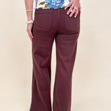 Beatrice Wide Leg Pant in chocolate brown with front seam detail and wide leg silhouette — Paper Doll