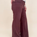 Beatrice Wide Leg Pant in chocolate brown with front seam detail and wide leg silhouette — Paper Doll