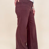Beatrice Wide Leg Pant in chocolate brown with front seam detail and wide leg silhouette — Paper Doll