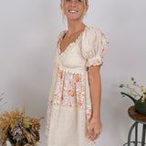 Honey Puff Patchwork Mini Dress