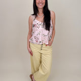 Chrissy Pant in yellow mist with high-rise waist, exposed button fly, and wide-leg silhouette — Paper Doll
