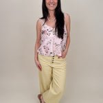Isabelle Floral Blouse in blush with botanical floral print and lace-trimmed straps — Paper Doll
