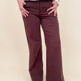Beatrice Wide Leg Pant in chocolate brown with front seam detail and wide leg silhouette — Paper Doll