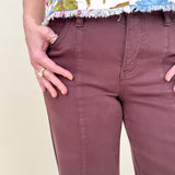 Beatrice Wide Leg Pant in chocolate brown with front seam detail and wide leg silhouette — Paper Doll