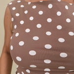 Hillary Polka Dot Top in mocha with cream polka dots and boat neckline — Paper Doll