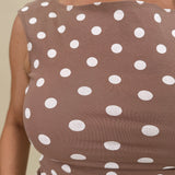 Hillary Polka Dot Top in mocha with cream polka dots and boat neckline — Paper Doll