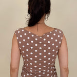 Hillary Polka Dot Top in mocha with cream polka dots and boat neckline — Paper Doll