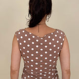 Hillary Polka Dot Top in mocha with cream polka dots and boat neckline — Paper Doll
