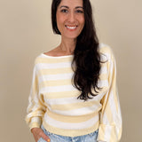 Rendi Sweater Top in light yellow stripe with boat neck and dolman sleeves — Paper Doll