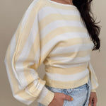 Rendi Sweater Top in light yellow stripe with boat neck and dolman sleeves — Paper Doll