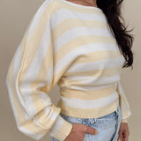 Rendi Sweater Top in light yellow stripe with boat neck and dolman sleeves — Paper Doll