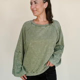 Maeve Bubble Sleeve Mineral Wash Sweatshirt