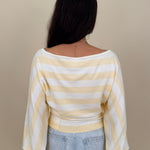Rendi Sweater Top in light yellow stripe with boat neck and dolman sleeves — Paper Doll