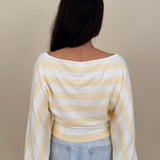 Rendi Sweater Top in light yellow stripe with boat neck and dolman sleeves — Paper Doll