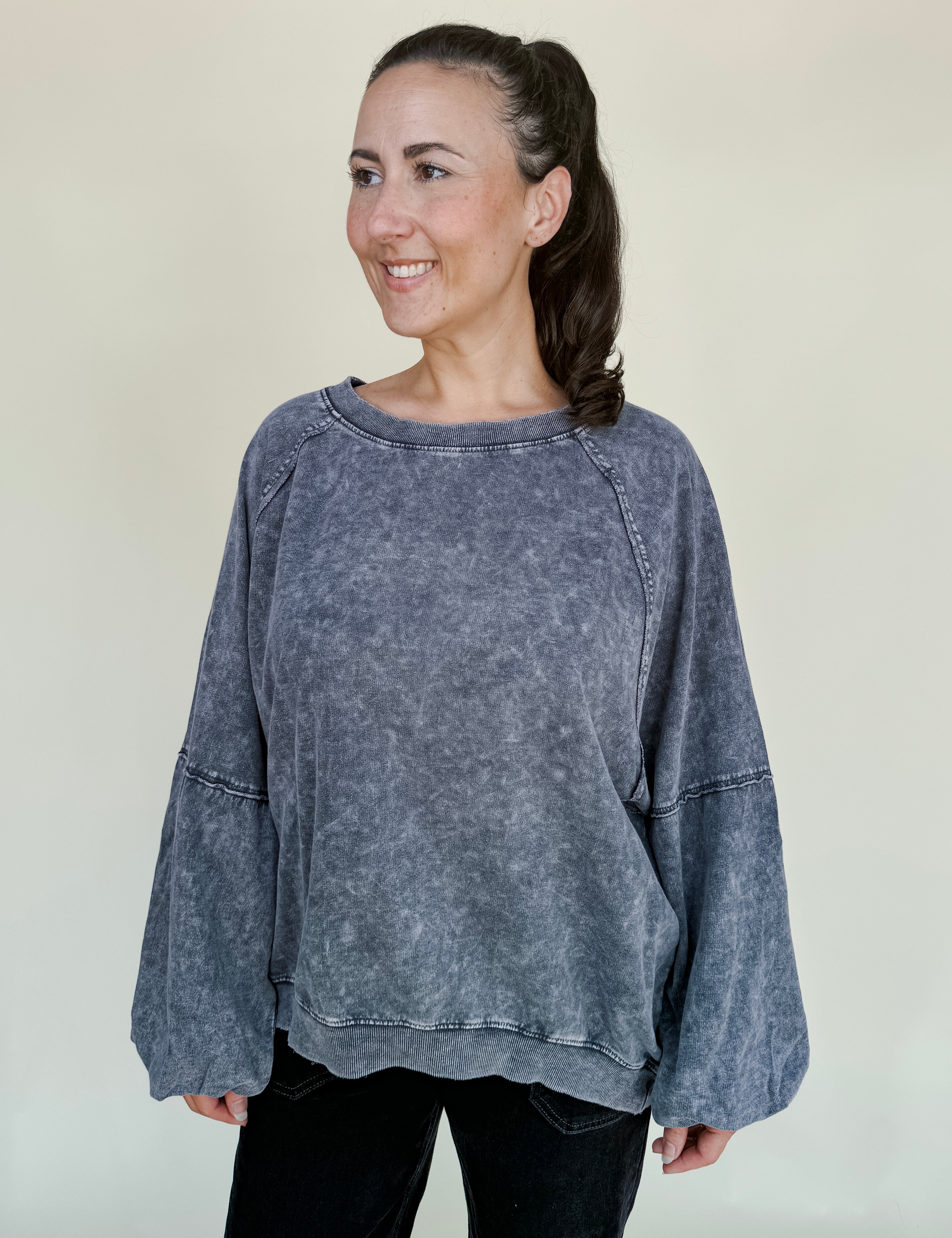 Maeve Bubble Sleeve Mineral Wash Sweatshirt