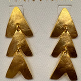 Arrow Dangle Earrings with three tiered hammered gold arrow shapes — Paper Doll