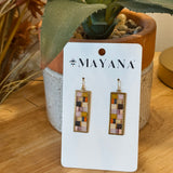 Mosaic Tile and Brass Earring with colorful glass tile mosaic in a gold frame — Paper Doll