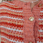 Jasmine Knit Top in coral and rust striped knit with gold buttons — Paper Doll