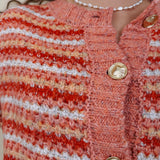 Jasmine Knit Top in coral and rust striped knit with gold buttons — Paper Doll