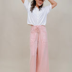 Braxton Cozy Pant in washed blush with a drawstring waist and wide leg — Paper Doll
